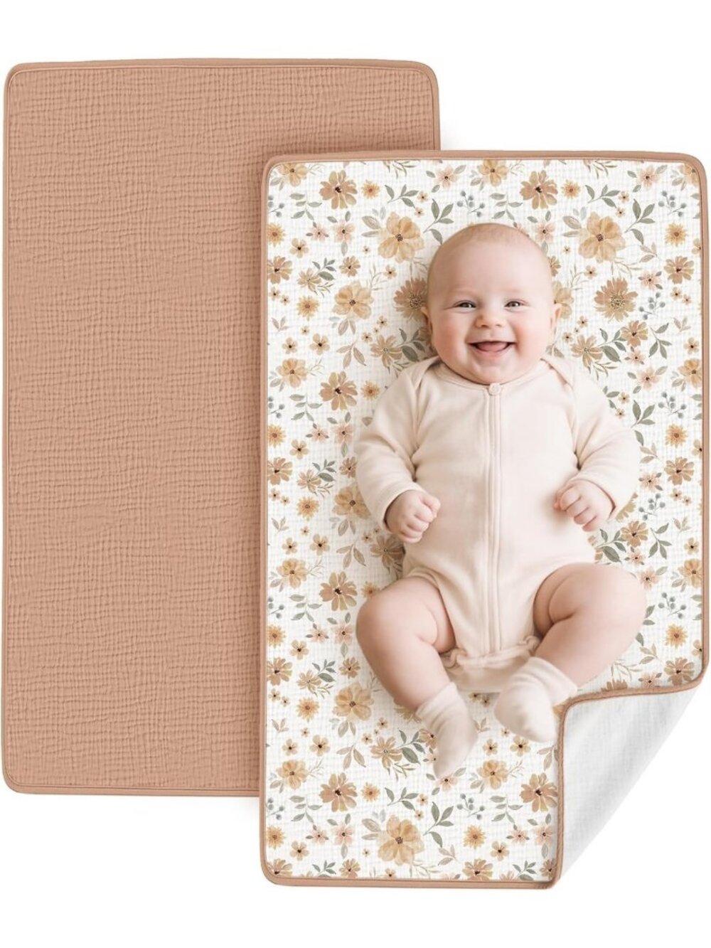 2 Pack Waterproof Portable Changing Pads | Soft Cotton Diaper Mats for Newborns